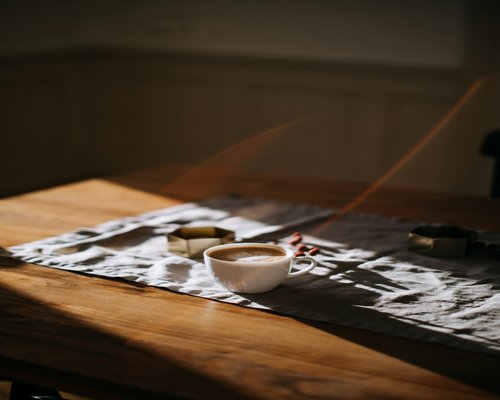 Simple morning breakfast with coffee on a table